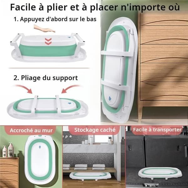 LARS360 Vikbart hopfällbart babybadkar med badkudde Ergonomiskt babybadkar för spädbarn och nyfödda (grönt)