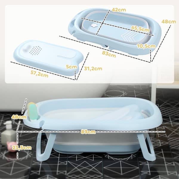 Rootz Baby Bath Tub - Foldbart - NUSLIP BABY BATH - SAFE MATERIALER - 83L X 48W X 23,5H cm - Blå - Ideel til let opbevaring og transport