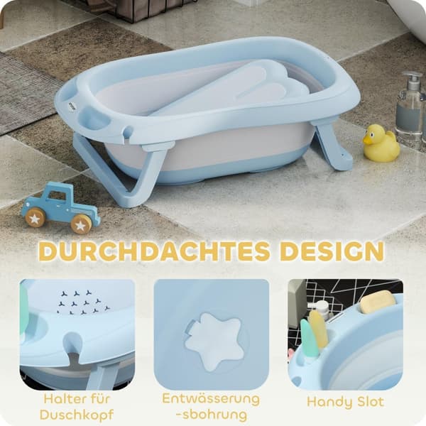 Rootz Baby Bath Tub - Foldbart - NUSLIP BABY BATH - SAFE MATERIALER - 83L X 48W X 23,5H cm - Blå - Ideel til let opbevaring og transport