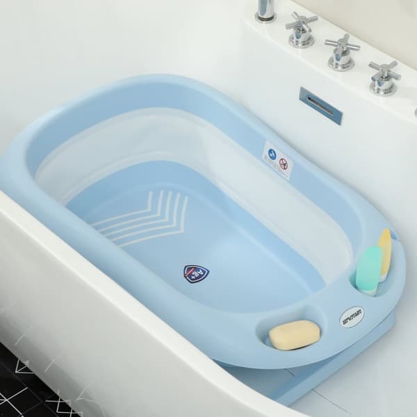 Rootz Baby Bath Tub - Foldbart - NUSLIP BABY BATH - SAFE MATERIALER - 83L X 48W X 23,5H cm - Blå - Ideel til let opbevaring og transport