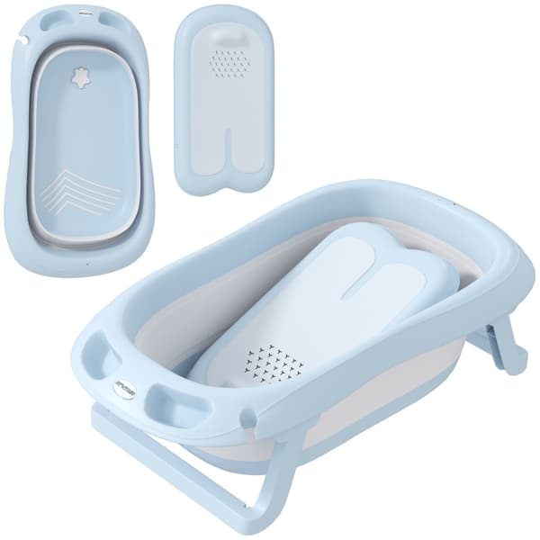 Rootz Baby Bath Tub - Foldbart - NUSLIP BABY BATH - SAFE MATERIALER - 83L X 48W X 23,5H cm - Blå - Ideel til let opbevaring og transport