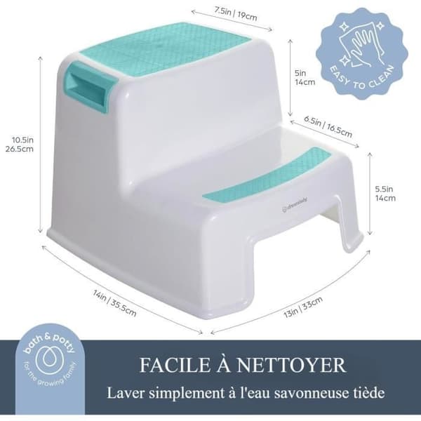 Stegpall - DREAMBABY - 2 UPP - Halkfri och strukturerad - Upp till 80 kg för barn och vuxna - Aqua