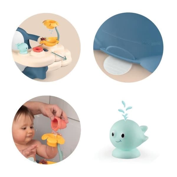 2 yhdessä pieni Smoby-kylpyhuone - säädettävä aktiviteettipöytä - imukuppikiinnitys - sopii sileille pinnoille - sininen