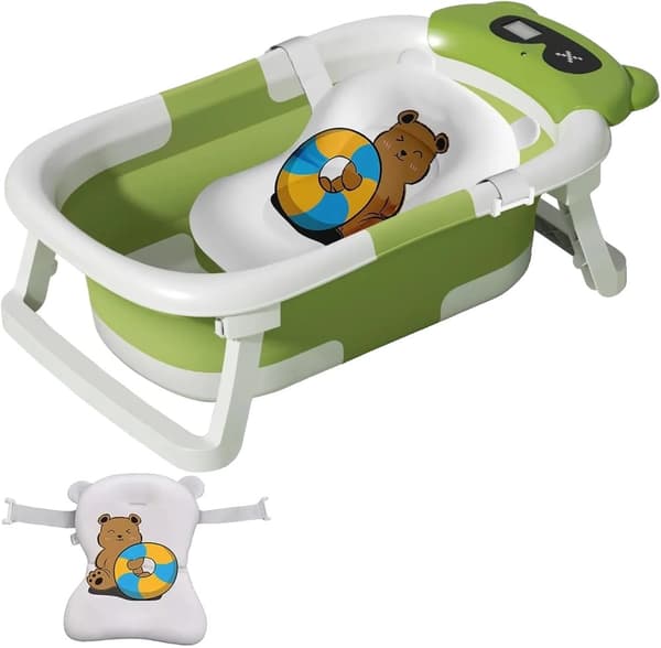 Miljövänlig Babybadkar, Fällbar Design, Temperatursindikator,Grön