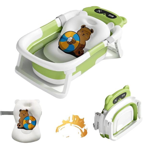 Babybadkar, intelligent temperatursensor, hopfällbar design,Typ 2 Grön