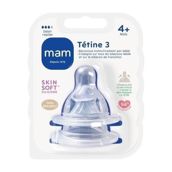 MAM Anatomisk spene - Fast Flow 3 - Silikon - Set med 2 - Transparent