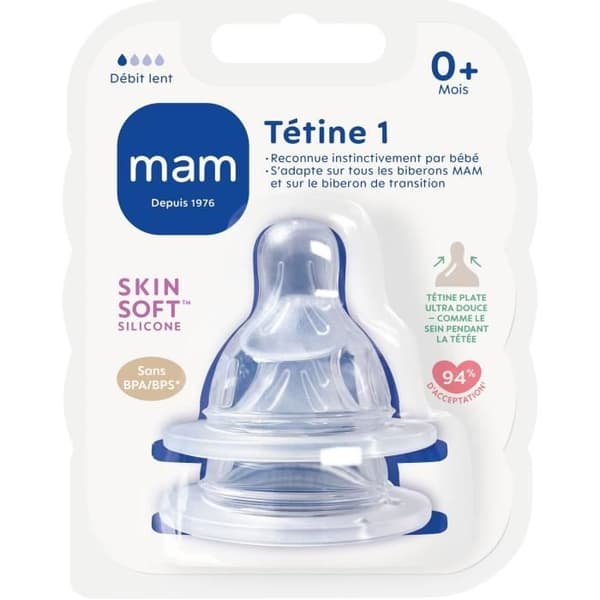 MAM Anatomisk spene - Flow 1 Slow - Silikon - Pack med 2 - Transparent