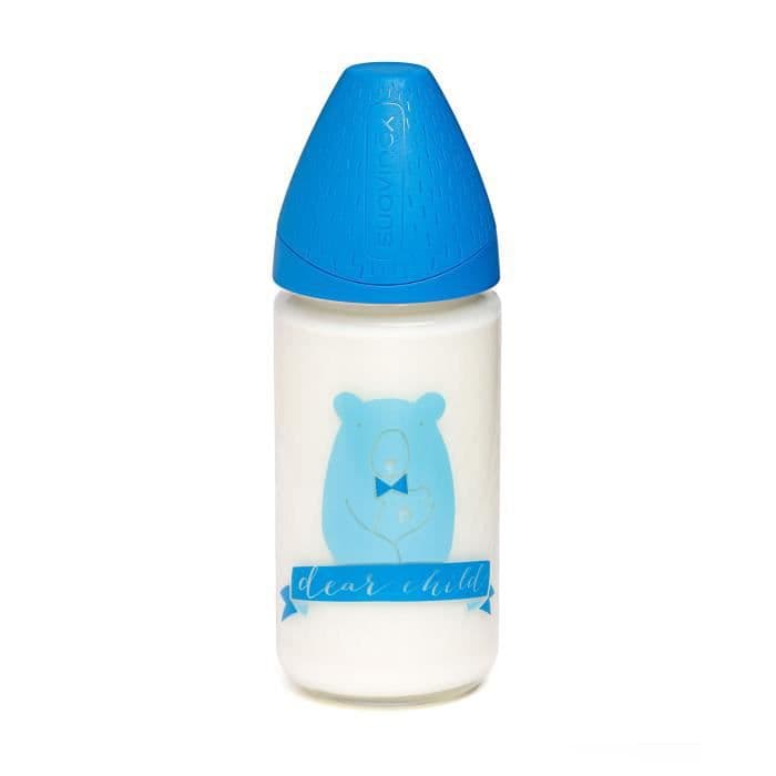 SUAVINEX Babyflaske 240 ml bjørn - mørkeblå