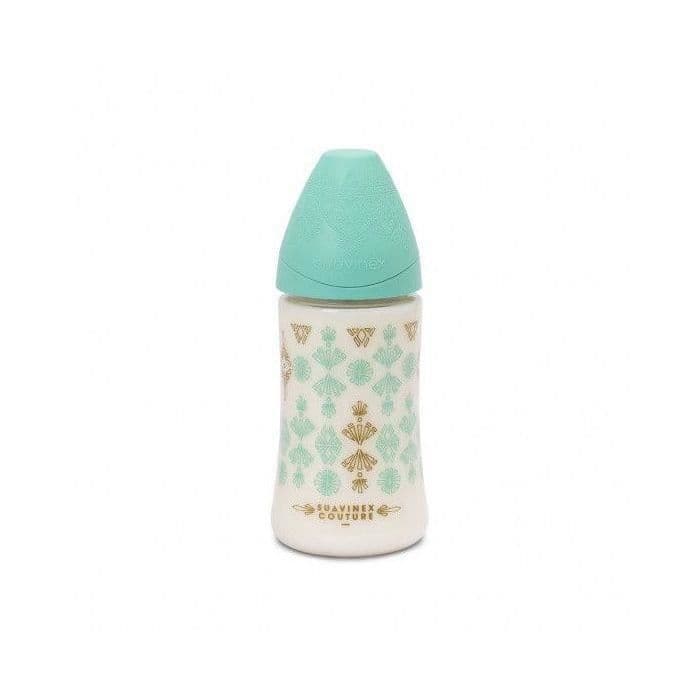 SUAVINEX Etnisk babyflaske 270ML rund silikone 3V - GRØN