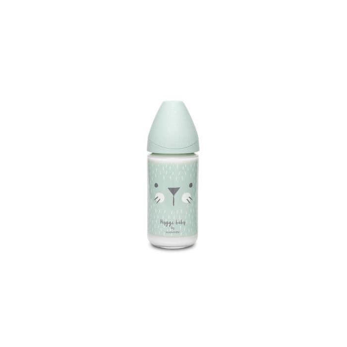 SUAVINEX-lasinen tuttipullo 240 ml: n pyöreä tutti 3 nopeutta - vihreät viikset