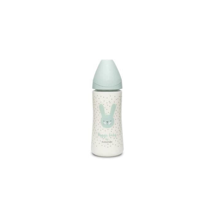 SUAVINEX Nappflaska 360 ml rund snabbflödesnippel - grön kanin