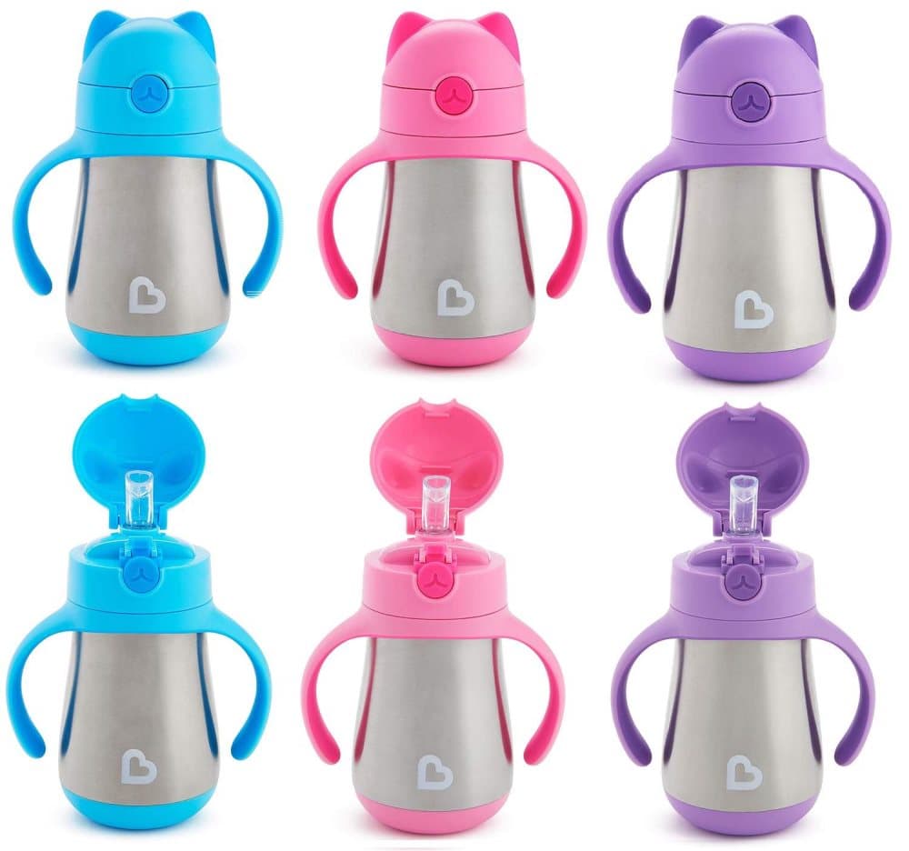 Isolerad Dubbelväggig Katt Flaska i Rostfritt Stål med Sugrör