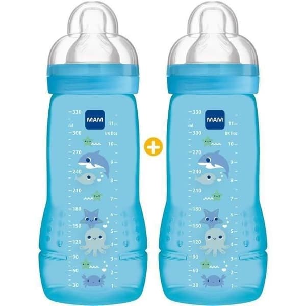 MAM Easy Active 2nd Age Colourful Baby Bottle - 330 ml - från 6 månader - Flow Teat X - Set med 2 - Boy