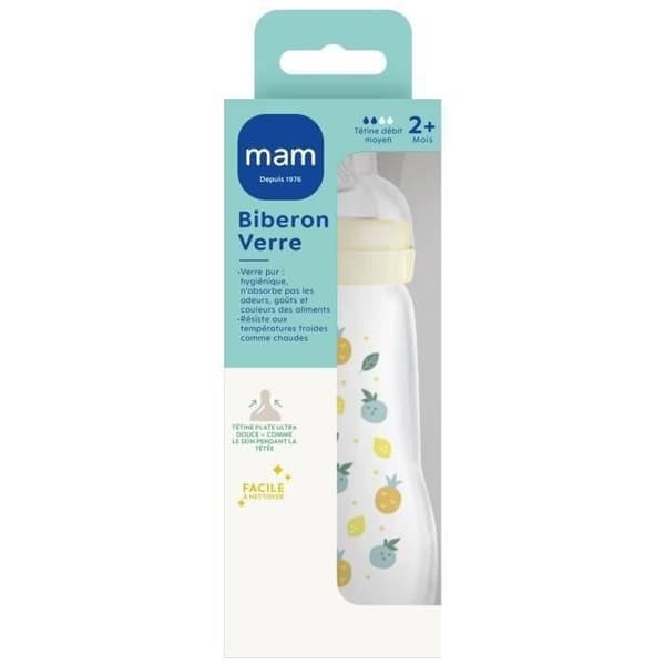 MAM Glasflaska - 260 ml - 0 till 6 månader - Flödespen 2 - Vit