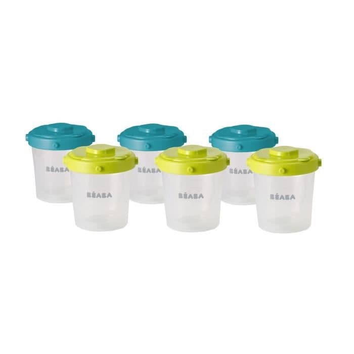 BEABA Sæt med 6 2. aldersklip 200ml (forskellige farver blå / neon)