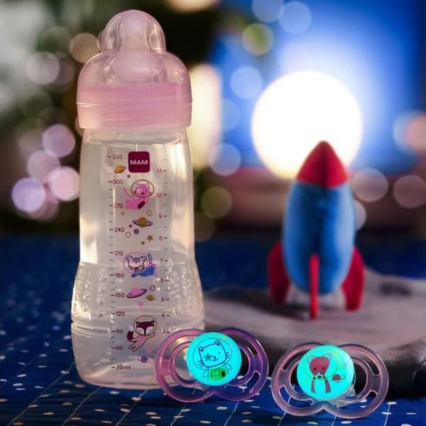 MAM Easy Active 2nd Age Decorated Baby Bottle - 330ml - från 6 månader - X Flow Teat - Pink