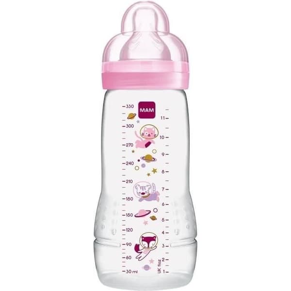 MAM Easy Active 2nd Age Decorated Baby Bottle - 330ml - från 6 månader - X Flow Teat - Pink