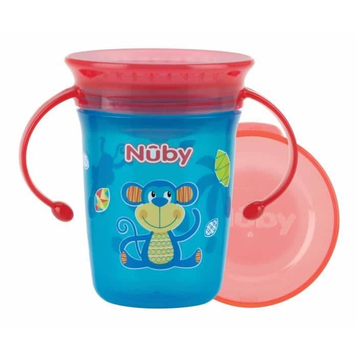 NUBY 360 ° taikakuppi kahvoilla - 240 ml - Aqua - 6 kuukautta +