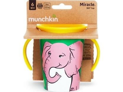 MUNCHKIN læringskopp med håndtak, elefant, Miracle 360 Wildlove, 6 måneder+, 177 ml, 05195102
