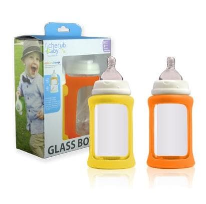 2-pack glasnappflaskor wideneck Citrus 240ml - Cherub baby