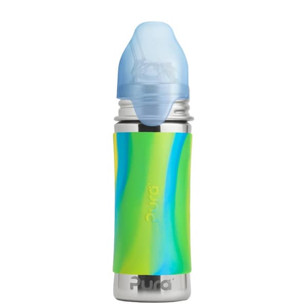 Pura sugrörsflaska 325ml rostfritt stål med silikonhölje - aqua swirl