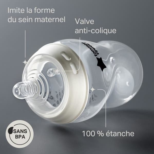 Tommee Tippee - Paket med 6 Closer to Nature-flaskor - Anti-kolik ventilspene - 260ml - Fluorescerande flerfärgad