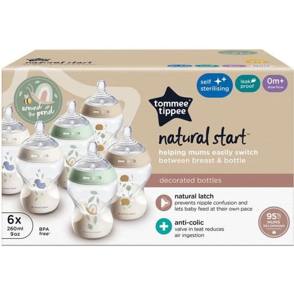 TOMMEE TIPPEE - Förpackning med 6 Closer to Nature-flaskor - Anti-kolik ventilspene - 260ml - Flerfärgad