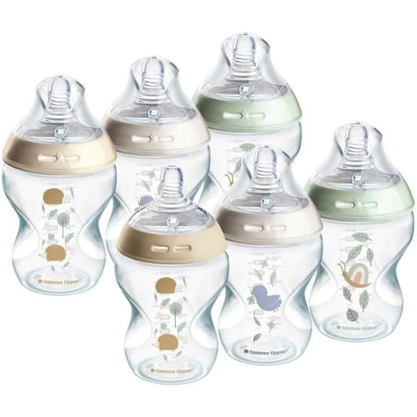 TOMMEE TIPPEE - Förpackning med 6 Closer to Nature-flaskor - Anti-kolik ventilspene - 260ml - Flerfärgad