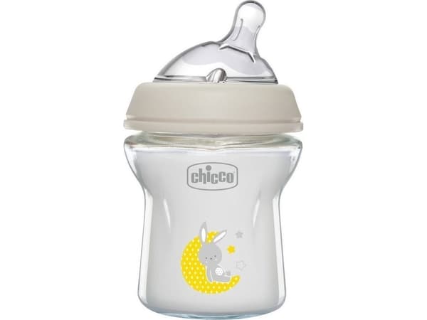 CHICCO_NaturalFeeling 150ml glassflaske med silikon nippel sakte flyt 0m+