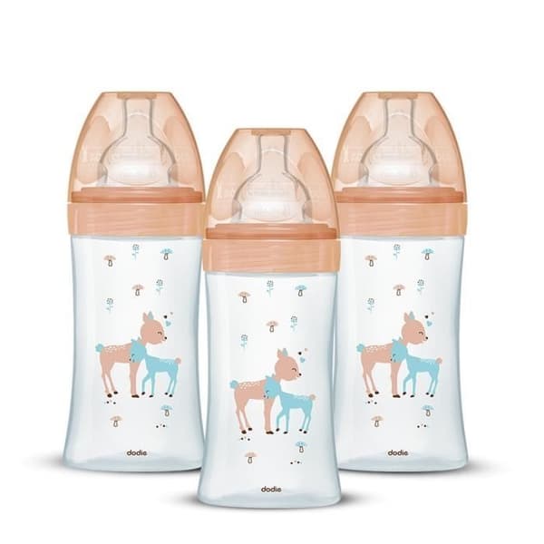 Uppsättning av 3 Dodie Anti -Color Biberons Sensation+ - Glass - 270 ml - 0-6 månader - Flat Pacifier - Depit 2