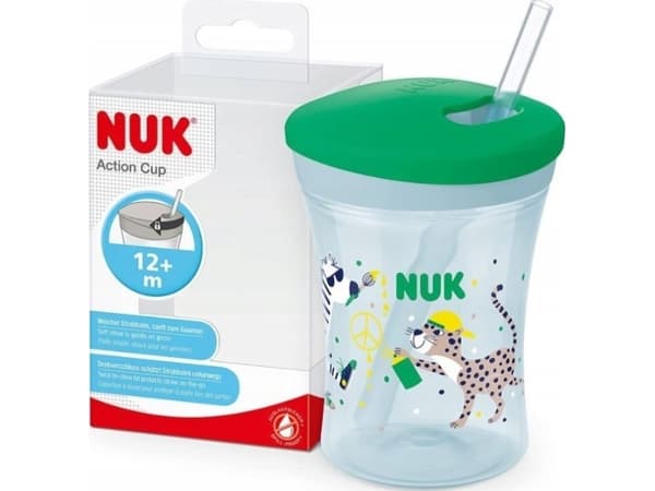NUK drikkekopp Action Cup 230ml grønn med sugerør fra 12M