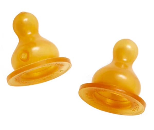 Flasknappar naturgummi rund 2-pack till standard neck nappflaska (2 olika flöden)