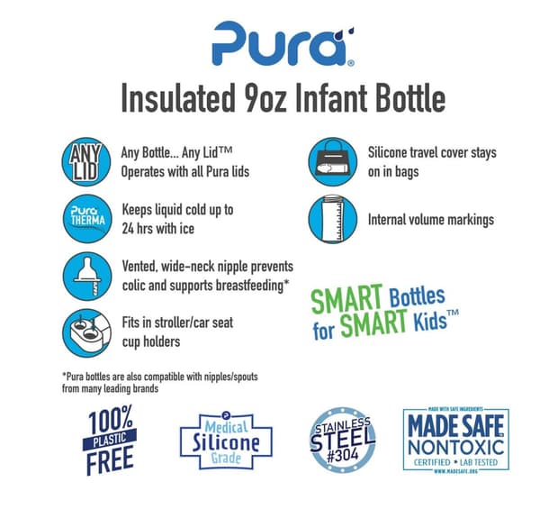 Pura nappflaska 325ml rostfritt stål - aqua