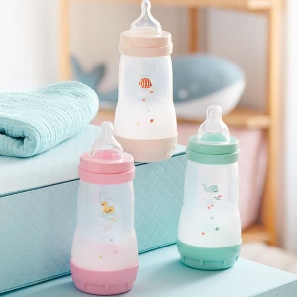 Set med 2 nappflaskor - MAM - Enkel start - Klassisk anti-kolik - 260 ml - Flödeshastighet 2 napp - Mint + Bomull