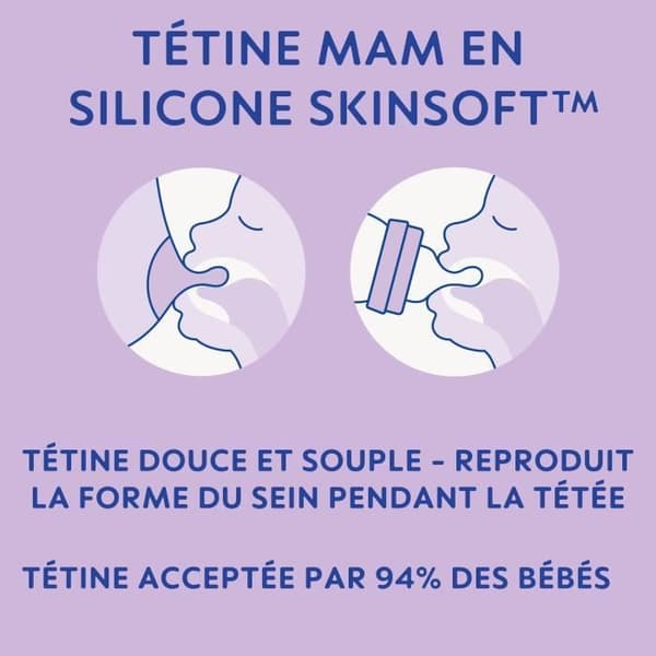 Set med 2 nappflaskor - MAM - Enkel start - Anti-kolik - 320 ml - Flödeshastighet 3 napp - Lila + Sand