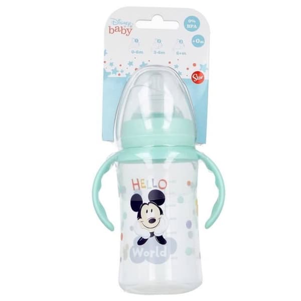Anti-kolik nappflaska - THERMOBABY - 360 ml - Med handtag - Nappflaska med 3 positions - Mickey Cool