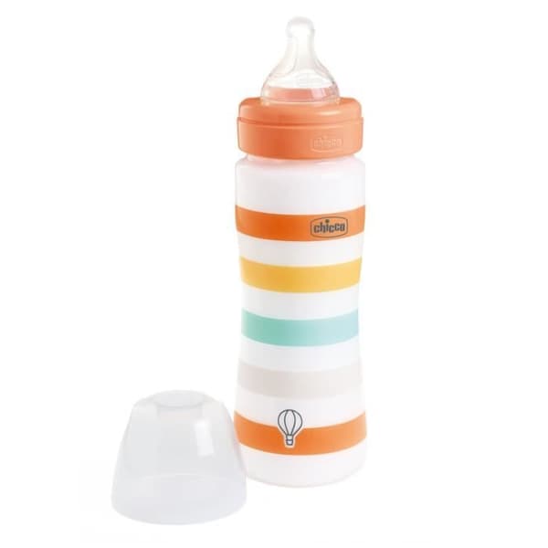 Chicco Well-Being Nappflaska 330ml - Silikonnapp - snabbt flytande - 4m+ Orange