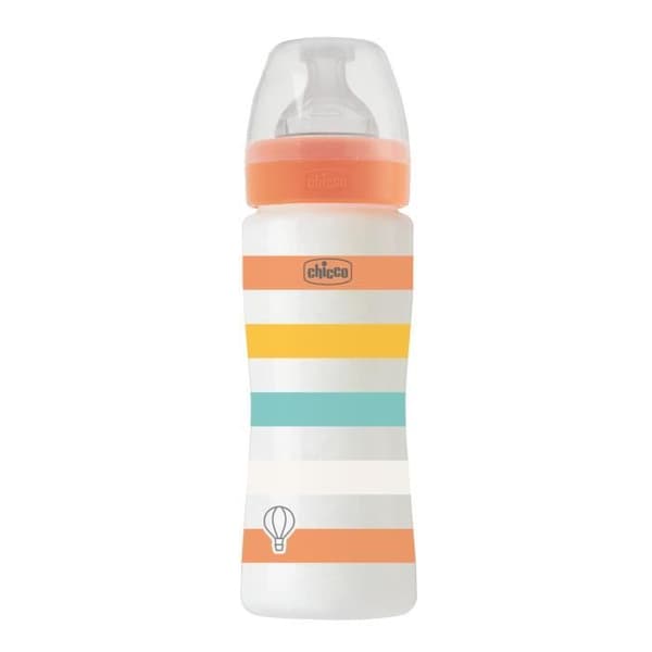 Chicco Well-Being Nappflaska 330ml - Silikonnapp - snabbt flytande - 4m+ Orange