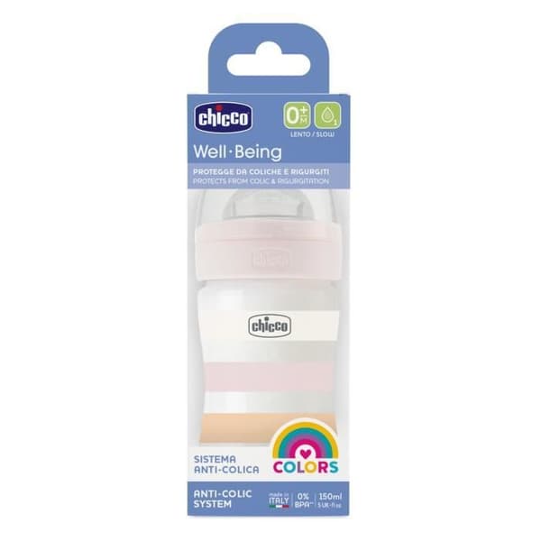 Chicco Biberon Bien-Être 150ml - Silikonnap Click - långsamt flöde - 0m+ Vit