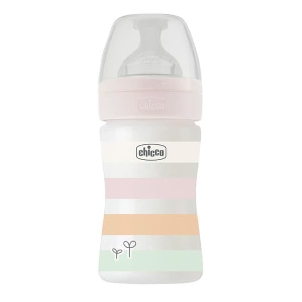 Chicco Biberon Bien-Être 150ml - Silikonnap Click - långsamt flöde - 0m+ Vit