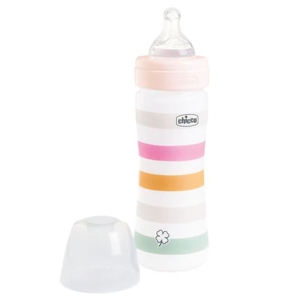 Chicco Well-Being Nappflaska 250ml - Silikonnapp - medelflöde - 2m+ Vit