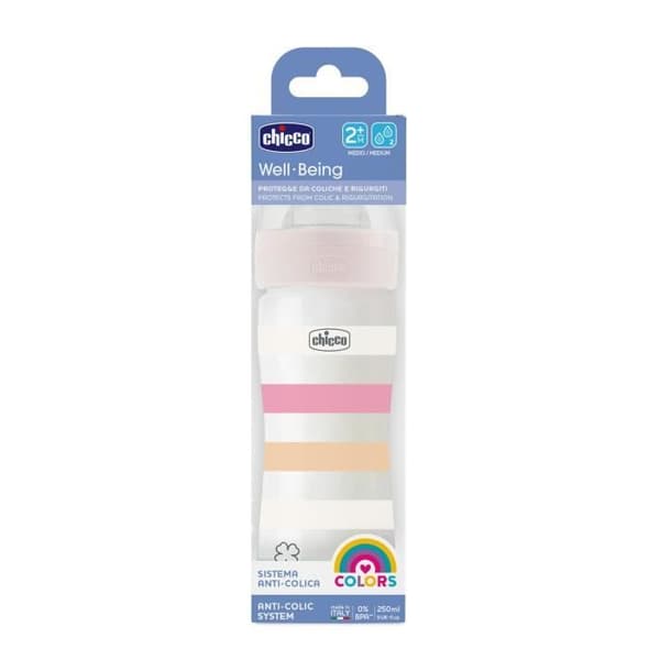 Chicco Well-Being Nappflaska 250ml - Silikonnapp - medelflöde - 2m+ Vit