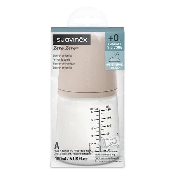 Suavinex, Zerø.Zerø, Anti-kolik nappflaska - En storlek Speciellt för amning - 180ml