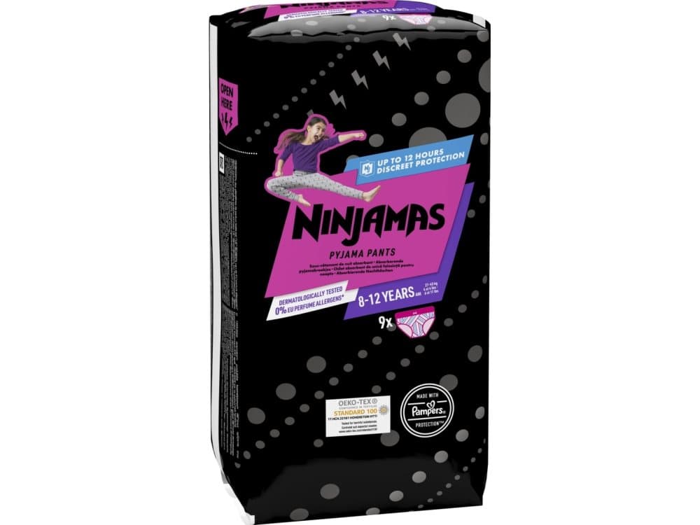 Pampers Ninjamas för flickor 8-12 år Absorberande nattkalsonger, 9 delar