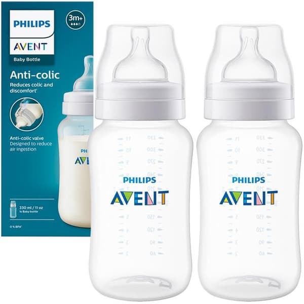 2x PHILIPS AVENT SCY106/01 ANTIKOLIKFLASKA 330ML 3M+ Napp