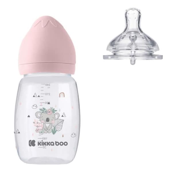 Kikkaboo Biberon Savanna 260ml Napp i silikon storlek M Anti-kolik 3 månader och uppåt [Rosa]