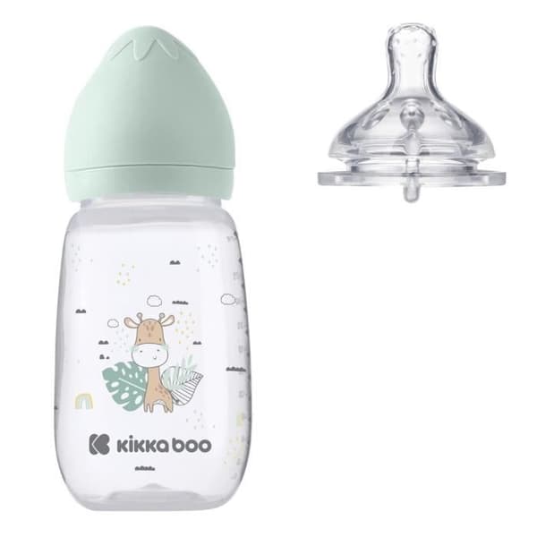 Kikkaboo Flaska Savanna 310ml Silikonnapp storlek M Anti-kolik 6 månader och uppåt [Grön]