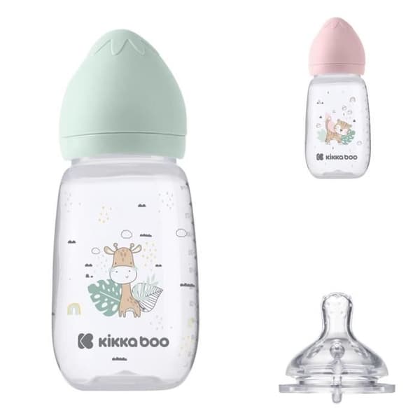 Kikkaboo Flaska Savanna 310ml Silikonnapp storlek M Anti-kolik 6 månader och uppåt [Grön]