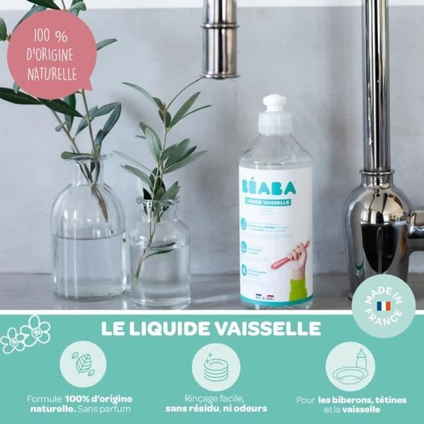 BÉABA Set med 2 diskmedel, parfymfri, naturligt ursprung och biologiskt nedbrytbar 500 ml