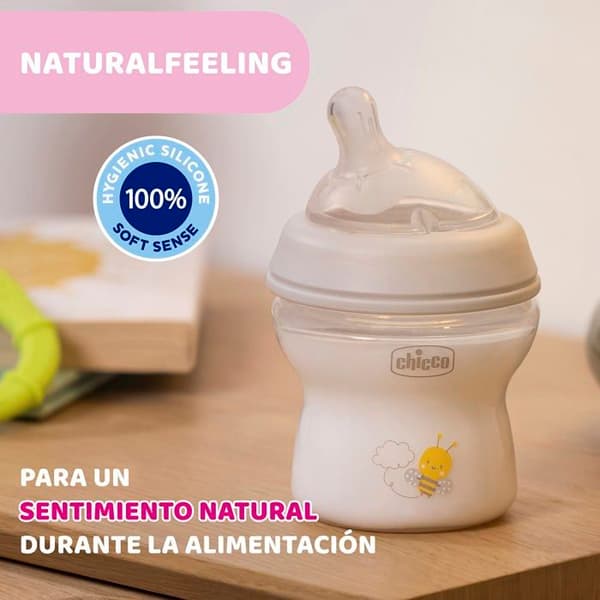 Chicco Natural Feeling Anti-kolik nappflaska 0M plus 150 ml nappflaska med silikonnapp - långsamt flöde - neutral färg